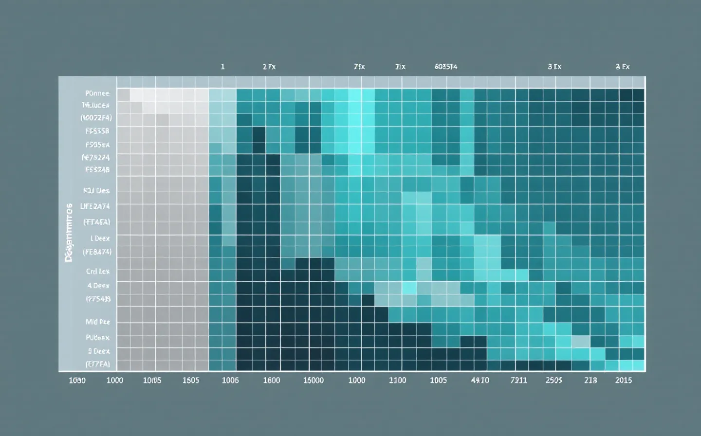 Seven-row purity heatmap with five-segment deep-teal score bars representing the per-compound test results in a newsroom data-desk register