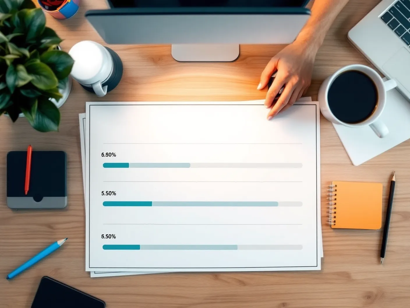 Six-panel grid of third-party listing score bars in deep teal on a cool-white newsroom data-desk ground
